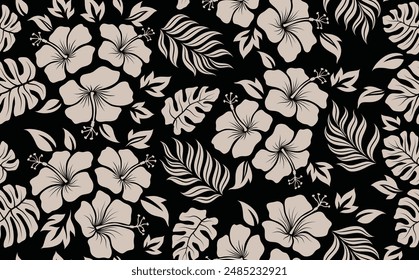 Aloha hibiscus flower Hawaiian tropical seamless pattern. nature floral abstract back ground.