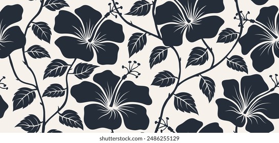 Aloha hibiscus flower Hawaiian tropical seamless pattern. nature floral abstract back ground.
