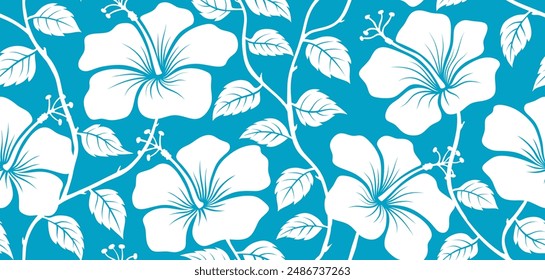 Aloha hibiscus flower Hawaiian tropical seamless pattern. nature floral abstract back ground.