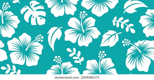 Aloha hibiscus flower Hawaiian tropical seamless pattern. nature floral abstract back ground.