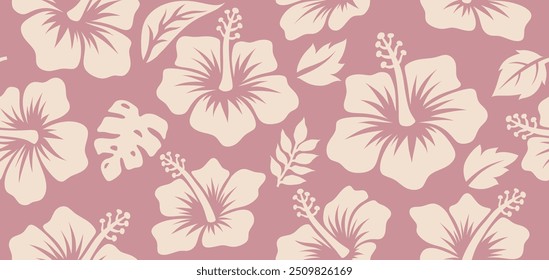 Aloha hibiscus flower Hawaiian tropical seamless pattern. nature floral abstract back ground.