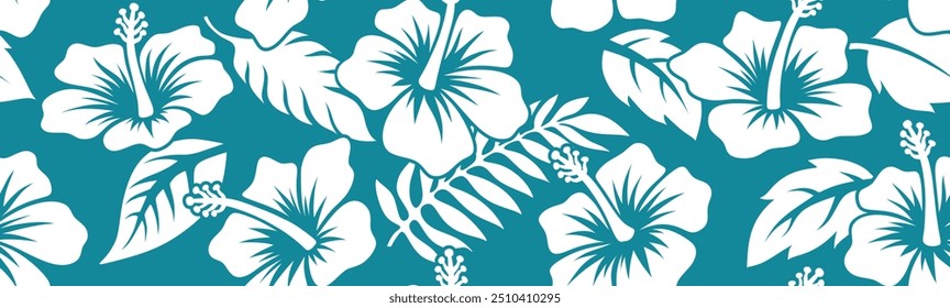 Aloha hibiscus flower Hawaiian tropical seamless pattern. nature floral abstract back ground.