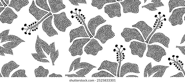 Aloha hibiscus flower Hawaiian tropical seamless pattern with dotted flat style.