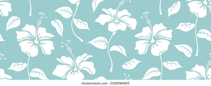 Aloha hibiscus flower Hawaiian tropical seamless pattern. nature floral abstract back ground.