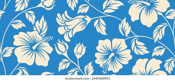 Aloha hibiscus flor padrão tropical havaiano sem costura. natureza floral abstrato fundo.