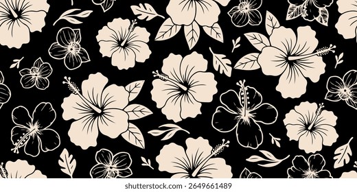 Aloha hibiscus flower Hawaiian tropical seamless pattern. nature floral abstract back ground. for fabric, textiles, clothing, wrapping paper, cover, banner, home decor, abstract backgrounds.