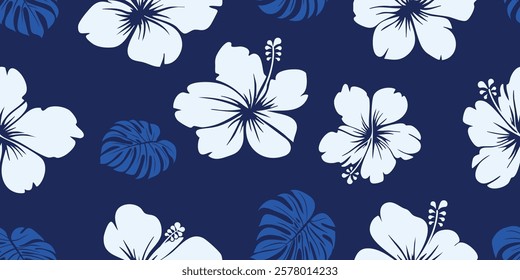 aloha hibiscus tropical flower hawaiian seamless pattern vector, floral summer for textile, fabric, and print design.