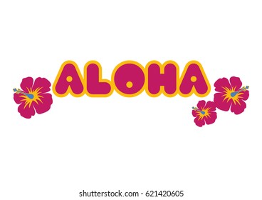 Aloha Lettering with Flower vector. Hawaiian greeting aloha. Holiday illustration on a white background