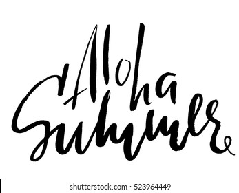 Aloha lettering. Vector calligraphy illustration. Summer print design