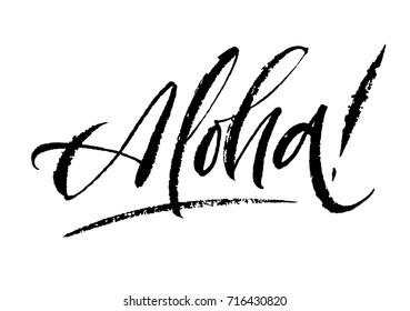 Aloha lettering. Vector calligraphy illustration. Hawaiian handmade illustration. Brush-pen handwriting calligraphy. 