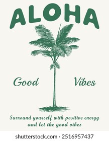 Aloha long beach.Paradise t shirt graphics design, typography slogan on palm trees background.  Vector graphic for t-shirt prints, posters and other uses.Good vibe long beach.  Palm tree print artwork