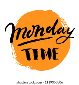 Aloha Monday lettering quote about new start isolated on dark background.