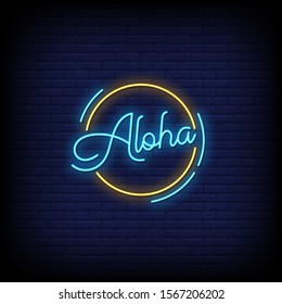 Aloha Neon Signs Style Text Vector