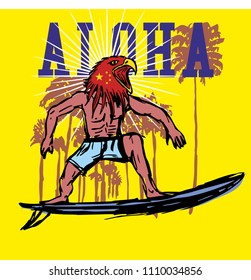 Aloha palm beach surfer vector art