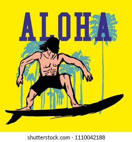 Aloha palm beach surfer vector art