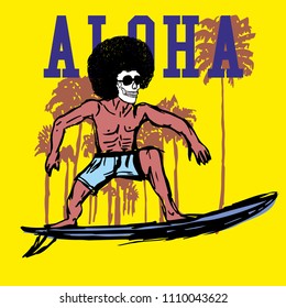 Aloha palm beach surfer vector art