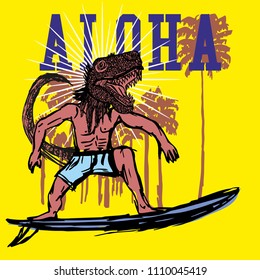 Aloha palm beach surfer vector art