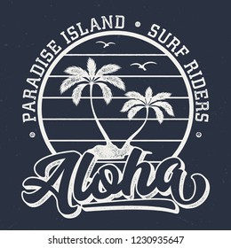 Aloha Paradise Island - Aged Tee Design For Printing