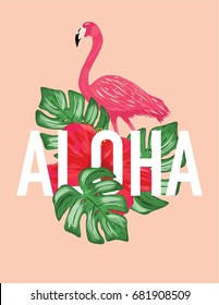Aloha Poster with Flamingo