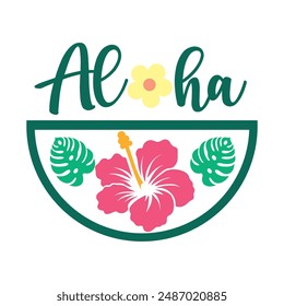 Aloha round sign,  Vector design, Summer Illustration 