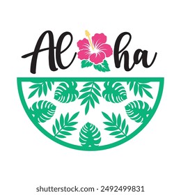 Aloha round sign,  Vector design, Summer Illustration 