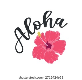 Eslogan de Aloha con flor de hibisco, diseño de Vector