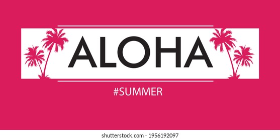 aloha slogan print with palm tree for tee