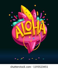 Aloha speech bubble cartoon vector illustration on dark background 