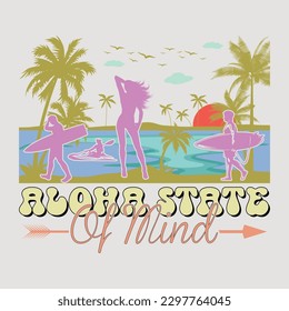 Aloha State Of Mind Retro Groovy Summer SVG Sublimation T-Shirt Graphic svg