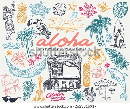 Aloha State Of Mind - whimsical illustration collection, Hawaian aesthetic