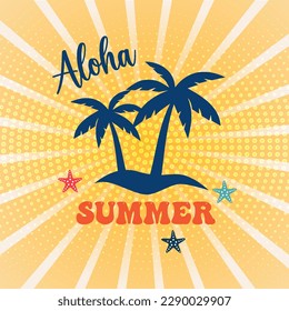 Aloha Summer. Summer Background With Palm Trees And Starfish