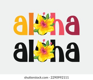 Aloha Summer Beach quote word retro colorful floral typographic art set on white background