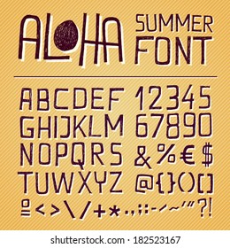 ALOHA SUMMER HAND DRAWN ALPHABET for seasonal posters or other works on vintage yellow background - bitmap