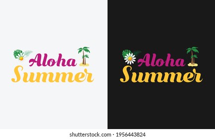 aloha summer, hello summer calligraphy, hand drawn lettering illustration vector