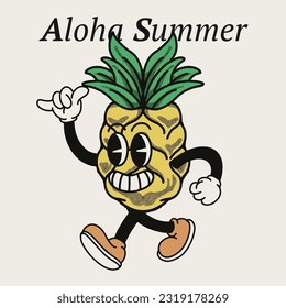 Aloha Summer With Pineapple Groovy Character Design