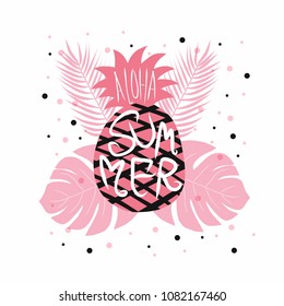 Aloha summer pink pastel pineapple and palm vector illustration