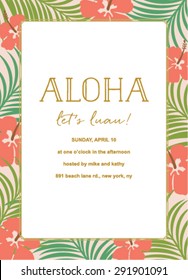 Aloha summer tropical invitation with flower and palm design