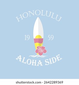  Aloha Surfboard e Sunset Tropical Summer Design.
Design vibrante Aloha com prancha de surfe e palmeiras, perfeito para gráficos de férias tropicais, camisetas e impressões com tema de praia.