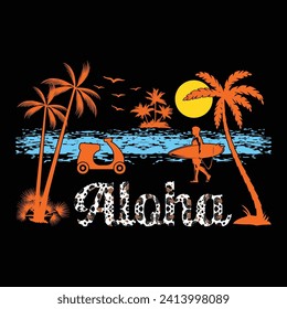 Aloha Surfing Beach Summer Sublimation T-Shirt Design