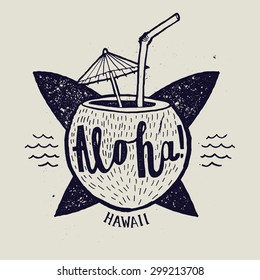 aloha surfing lettering. vector calligraphy illustration