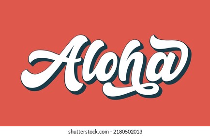 Aloha text, emblem and logo isolated on white. Hand drawn Aloha Hawaiian word for hawaii shirt print or sign. Lettering for tropical or summer party invitation, flyer and poster design.