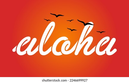 Aloha text, emblem and logo isolated. Hand drawn Aloha Hawaiian word for hawaii shirt print or sign. Lettering or summer party invitation, flyer and poster design.
