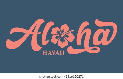 Aloha text, emblem and logo isolated on white. Hand drawn Aloha Hawaiian word for hawaii shirt print or sign. Lettering or summer party invitation, flyer and poster design.