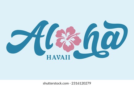 Aloha text, emblem and logo isolated on white. Hand drawn Aloha Hawaiian word for hawaii shirt print or sign. Lettering or summer party invitation, flyer and poster design.