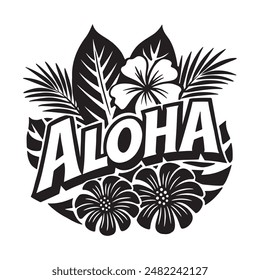 Aloha text and logo.Hand drawn vector illustration