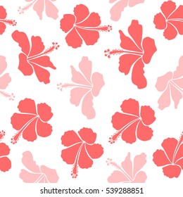 Aloha T-Shirt design. Best creative design for poster, flyer, print. Aloha Hawaii, Luau Party invitation on white background with hibiscus flowers in neutral and pink colors. Vector seamless pattern.