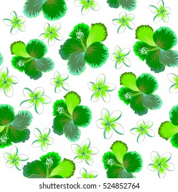 Aloha T-Shirt design. Vector seamless pattern. Best creative design for poster, flyer, presentation. Aloha Hawaii, Luau Party invitation on white background with hibiscus flowers in green colors.