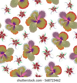 Aloha T-Shirt design. Vector seamless pattern. Best creative design for poster, flyer, presentation. Aloha Hawaii, Luau Party invitation on white background with multicolored hibiscus flowers.