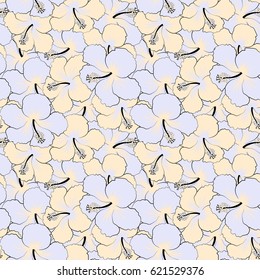 Aloha T-Shirt design. Vector seamless pattern. Best creative design for poster, flyer, presentation. Aloha Hawaii, Luau Party invitation with gray and beige hibiscus flowers.