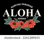 aloha type and hibiscus flower. For t-shirts, stickers and other similar products.